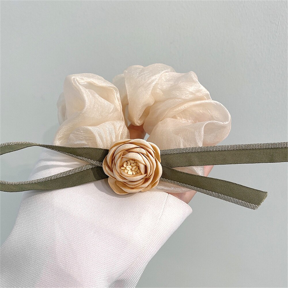 French Classic Camellia Hair Rope Spring Summer Scrunchies Ladies Large Intestine Hair Ring Gentle Temperament Flower Hair Tie