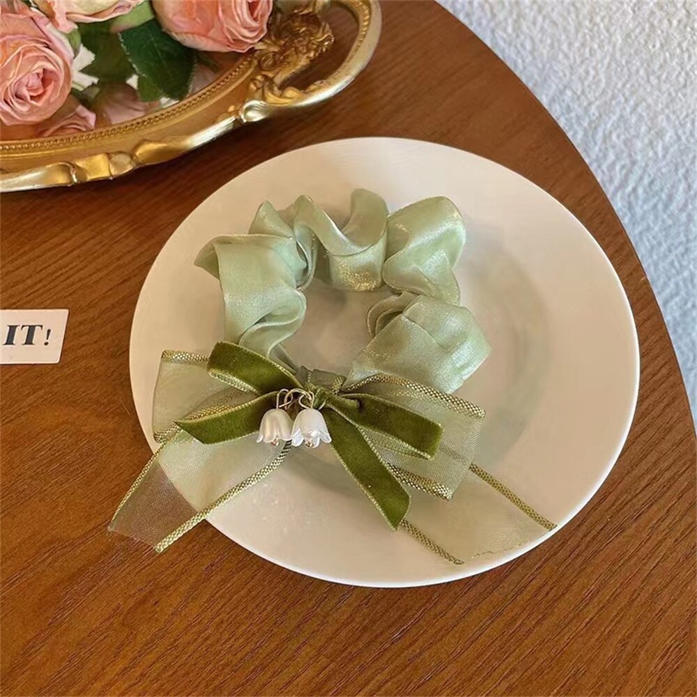 French Classic Camellia Hair Rope Spring Summer Scrunchies Ladies Large Intestine Hair Ring Gentle Temperament Flower Hair Tie