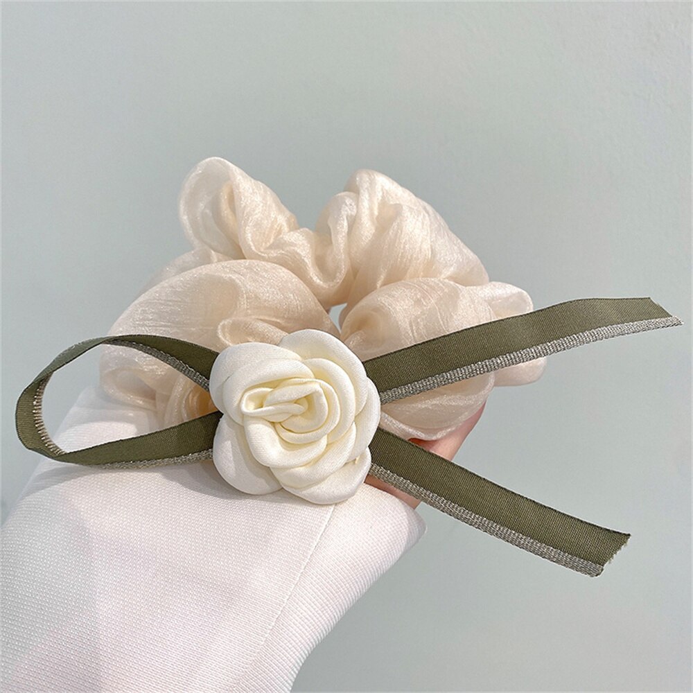 French Classic Camellia Hair Rope Spring Summer Scrunchies Ladies Large Intestine Hair Ring Gentle Temperament Flower Hair Tie