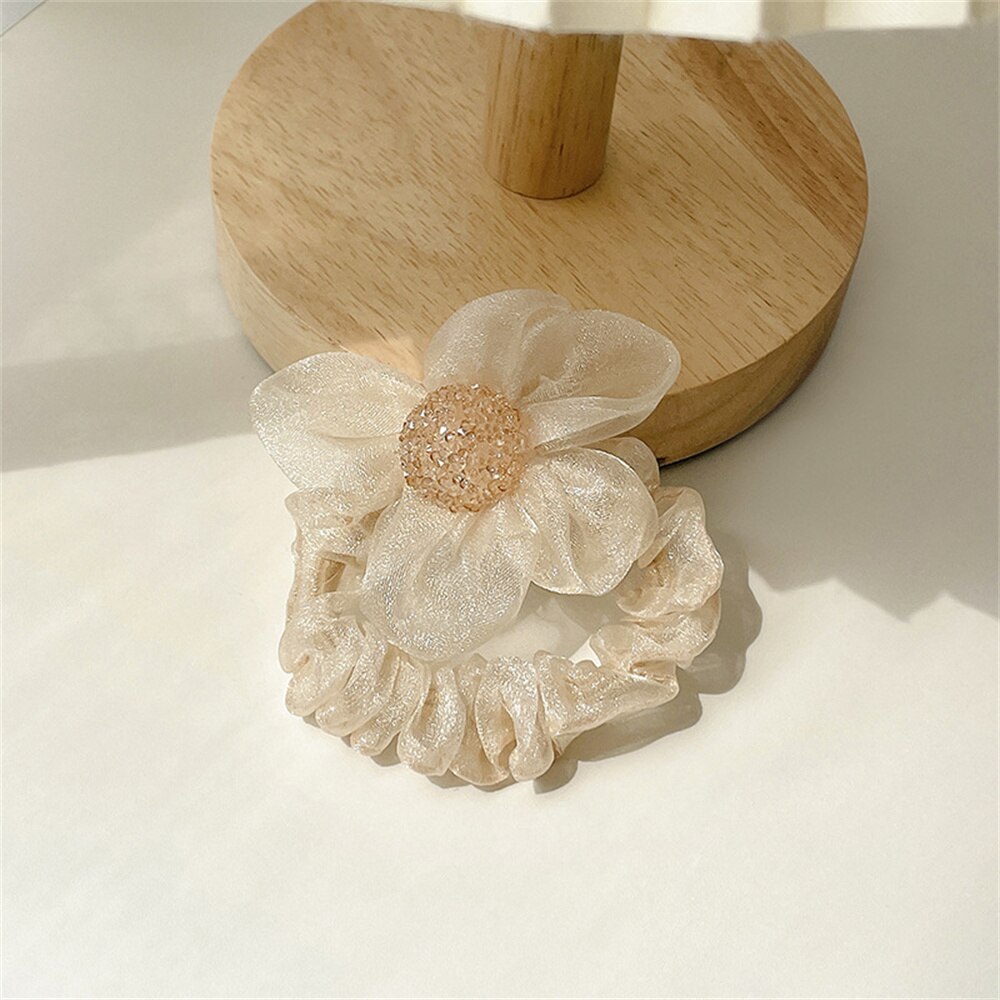 French Classic Camellia Hair Rope Spring Summer Scrunchies Ladies Large Intestine Hair Ring Gentle Temperament Flower Hair Tie