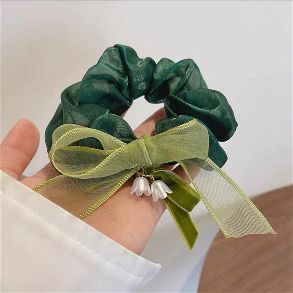 French Classic Camellia Hair Rope Spring Summer Scrunchies Ladies Large Intestine Hair Ring Gentle Temperament Flower Hair Tie