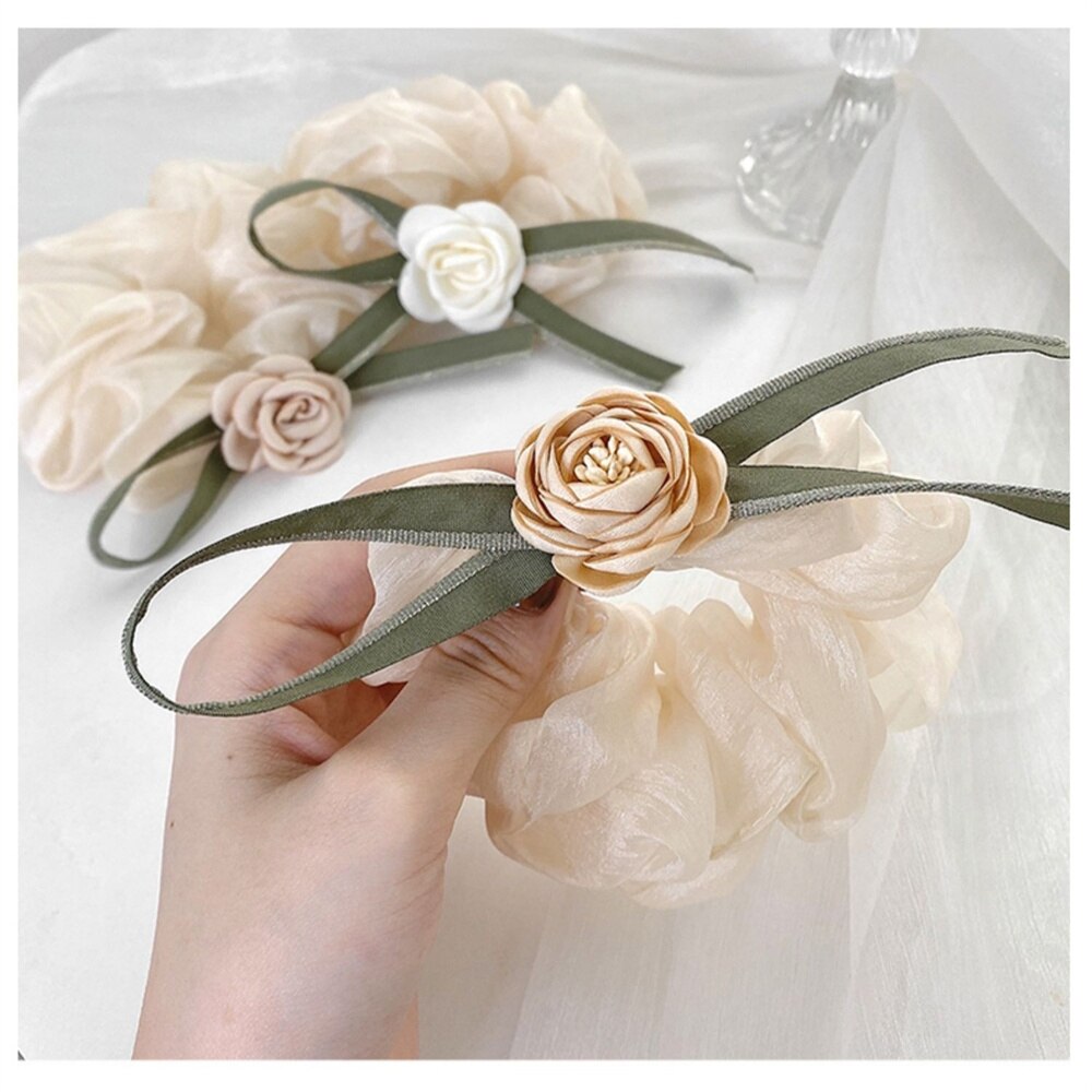 French Classic Camellia Hair Rope Spring Summer Scrunchies Ladies Large Intestine Hair Ring Gentle Temperament Flower Hair Tie