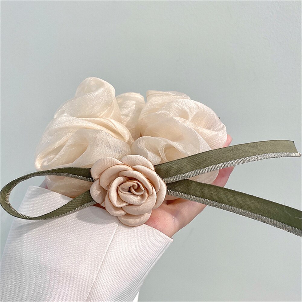 French Classic Camellia Hair Rope Spring Summer Scrunchies Ladies Large Intestine Hair Ring Gentle Temperament Flower Hair Tie