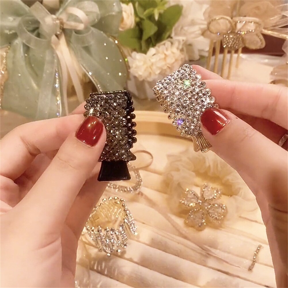 Pearl Rhinestone Metal Hair Clip Small Diamond Hairpins High Ponytail Holder Hair Claws Wedding Korean Hair Jewelry Accessories