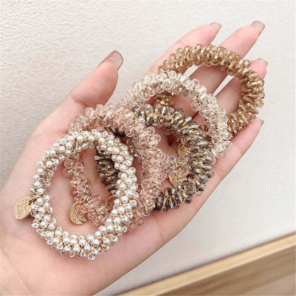 Multicolor Beads Hair Tie Elastic Hair Rope For Women Simple Metal Sheets Scrunchies Ponytail Headdress For Women Accessories Multicolor Beads Hair Tie Elastic Hair Rope For Women Simple Metal Sheets Scrunchies Ponytail Headdress For Women Accessories
