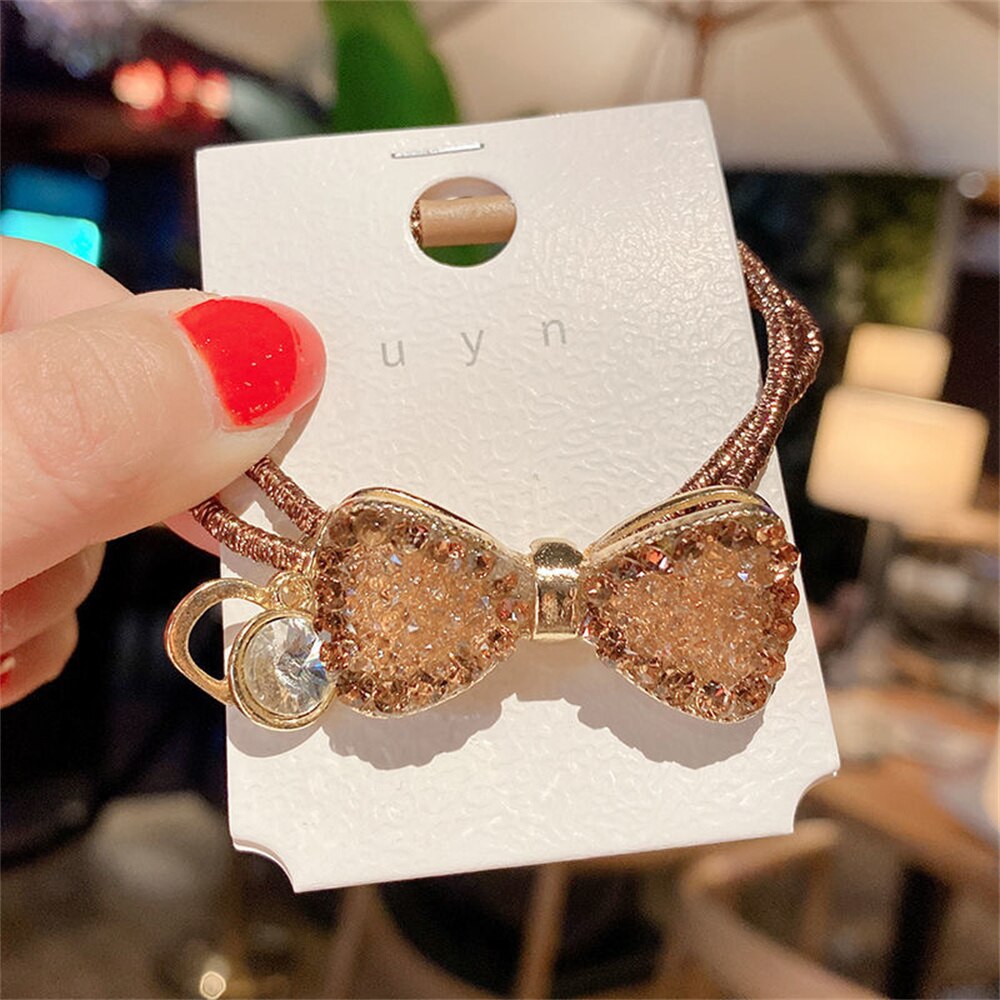 New Arrival Rhinestone Bow Elastic Hair Bands Ties Rubber Girls Fashion Shiny Crystal Hair Rope Ponytail Accessories For Women
