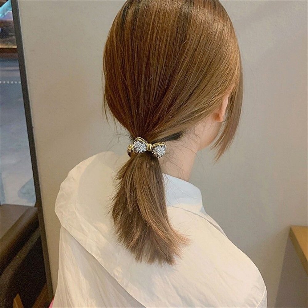 New Arrival Rhinestone Bow Elastic Hair Bands Ties Rubber Girls Fashion Shiny Crystal Hair Rope Ponytail Accessories For Women