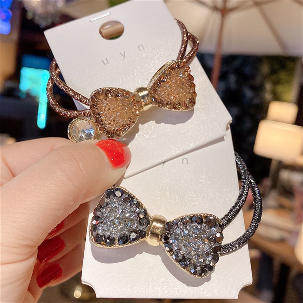 New Arrival Rhinestone Bow Elastic Hair Bands Ties Rubber Girls Fashion Shiny Crystal Hair Rope Ponytail Accessories For Women New Arrival Rhinestone Bow Elastic Hair Bands Ties Rubber Girls Fashion Shiny Crystal Hair Rope Ponytail Accessories For Women