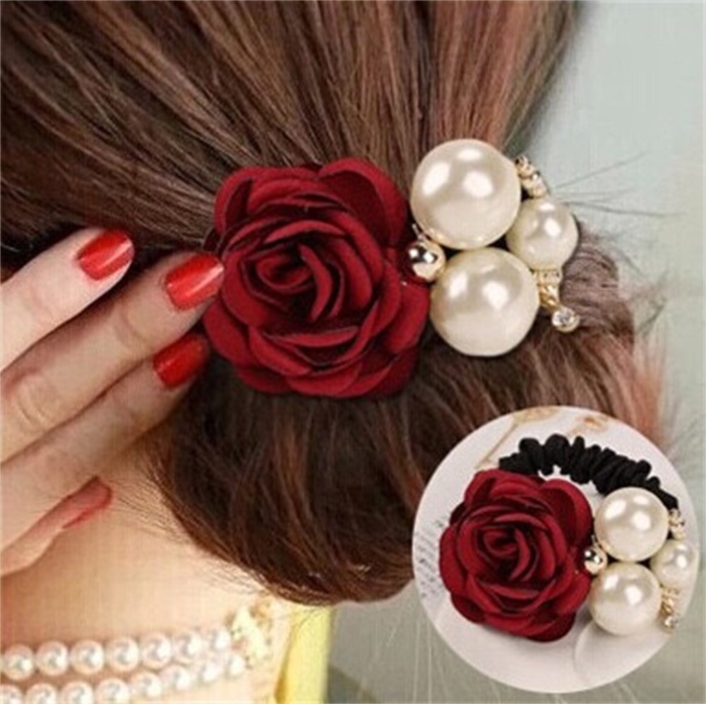 1PC Fashion Style Big Rose Flower Hair Bands Pearl Rhinestone Elastic Hair Rope For Women Girls Rubber Ring Hair Accessories 1PC Fashion Style Big Rose Flower Hair Bands Pearl Rhinestone Elastic Hair Rope For Women Girls Rubber Ring Hair Accessories
