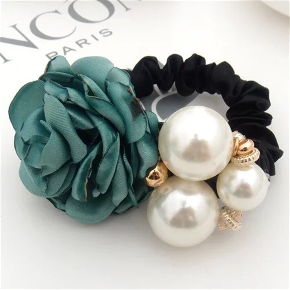 1PC Fashion Style Big Rose Flower Hair Bands Pearl Rhinestone Elastic Hair Rope For Women Girls Rubber Ring Hair Accessories