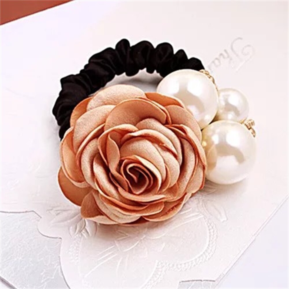 1PC Fashion Style Big Rose Flower Hair Bands Pearl Rhinestone Elastic Hair Rope For Women Girls Rubber Ring Hair Accessories