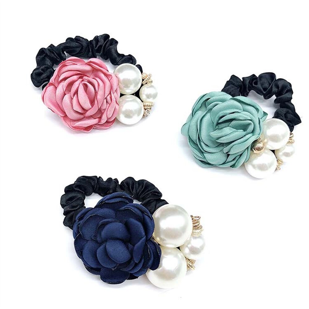 1PC Fashion Style Big Rose Flower Hair Bands Pearl Rhinestone Elastic Hair Rope For Women Girls Rubber Ring Hair Accessories