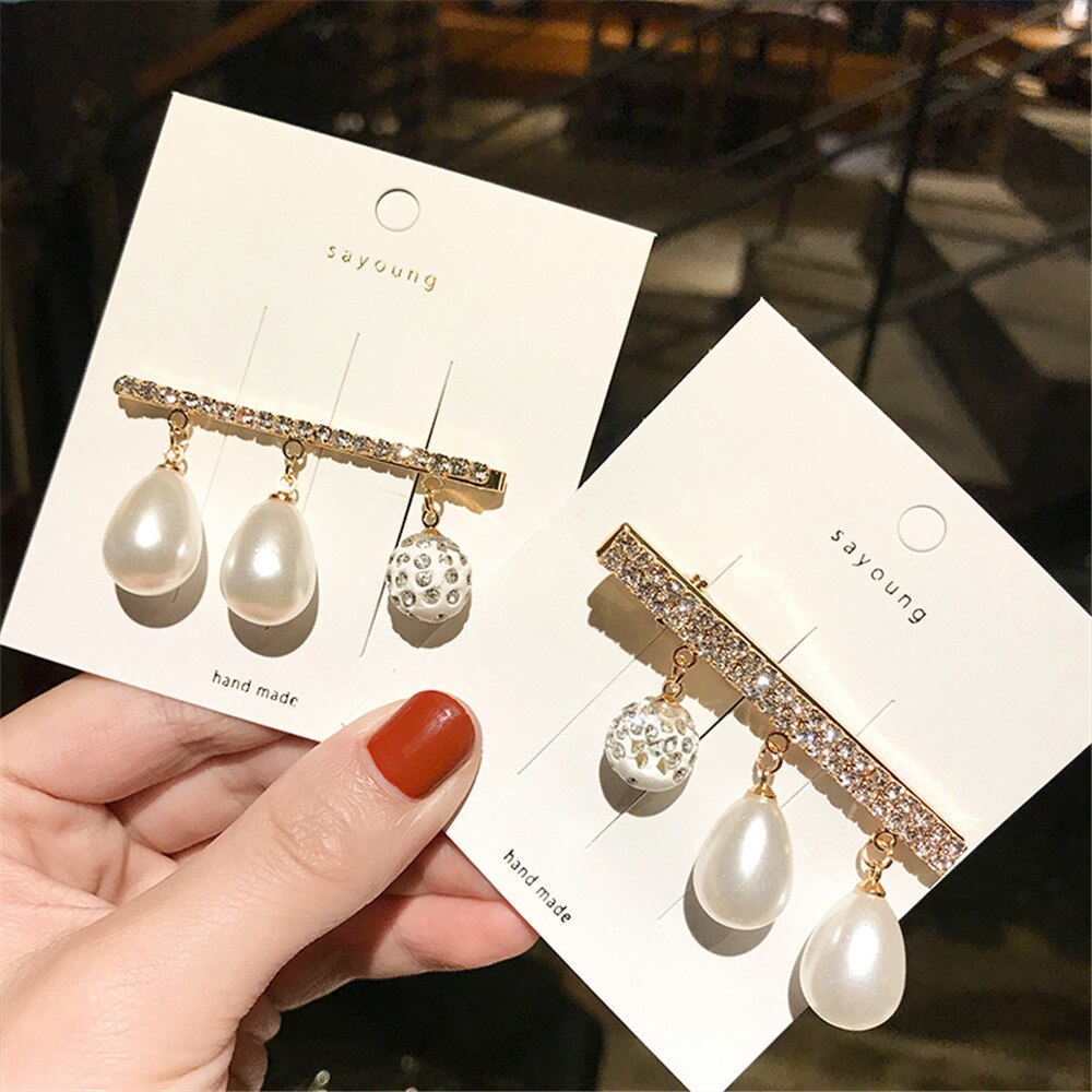 New Women Luxury Shining Crystals Pearls Barrettes Elegant Headband Hair Clips Sweet Hairpins Lady Fashion Hair Accessories