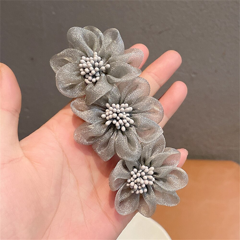 Fashion Flower Headdress Pink Floral Hairpin Spring Clip for Women Hair Jewelry Woman Statement Wedding Girls Hair Accessories
