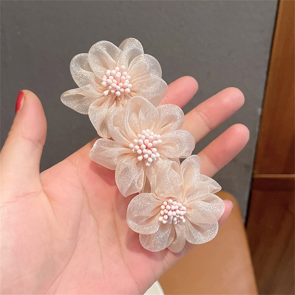 Fashion Flower Headdress Pink Floral Hairpin Spring Clip for Women Hair Jewelry Woman Statement Wedding Girls Hair Accessories