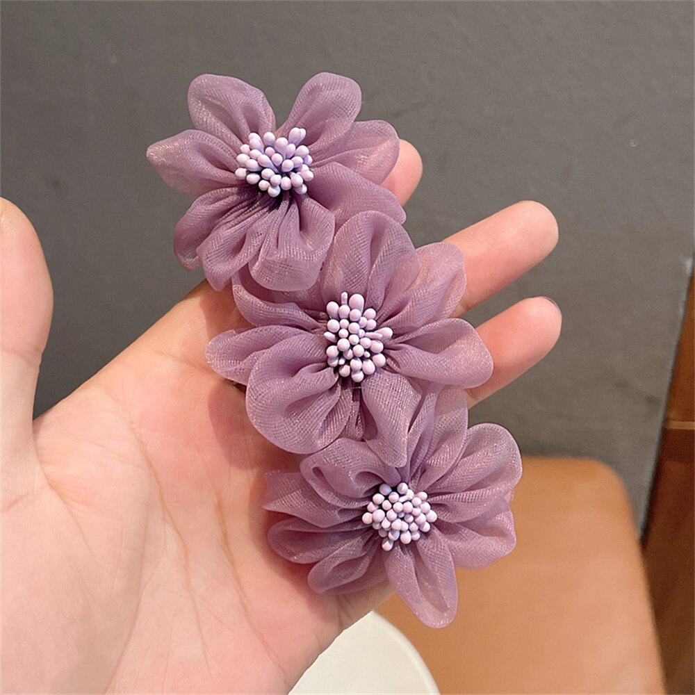 Fashion Flower Headdress Pink Floral Hairpin Spring Clip for Women Hair Jewelry Woman Statement Wedding Girls Hair Accessories