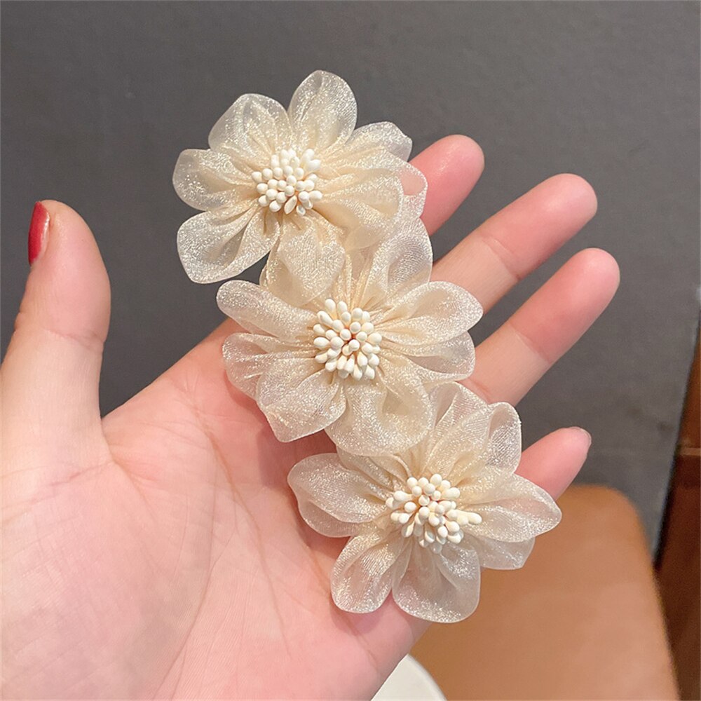 Fashion Flower Headdress Pink Floral Hairpin Spring Clip for Women Hair Jewelry Woman Statement Wedding Girls Hair Accessories