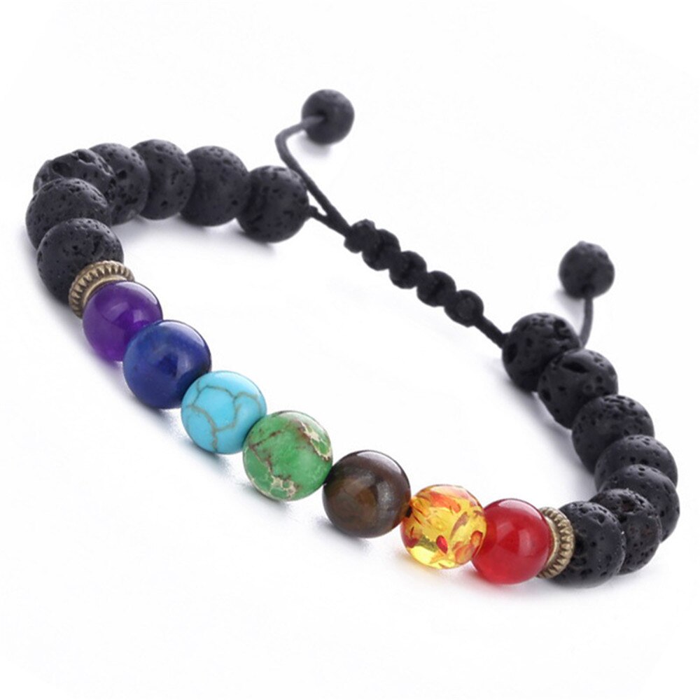 7 Chakra Bracelet Black Lava Healing Balance Beads Reiki Adjustable Weaving Yoga Natural Stone Strand Bracelet For Women Men 7 Chakra Bracelet Black Lava Healing Balance Beads Reiki Adjustable Weaving Yoga Natural Stone Strand Bracelet For Women Men