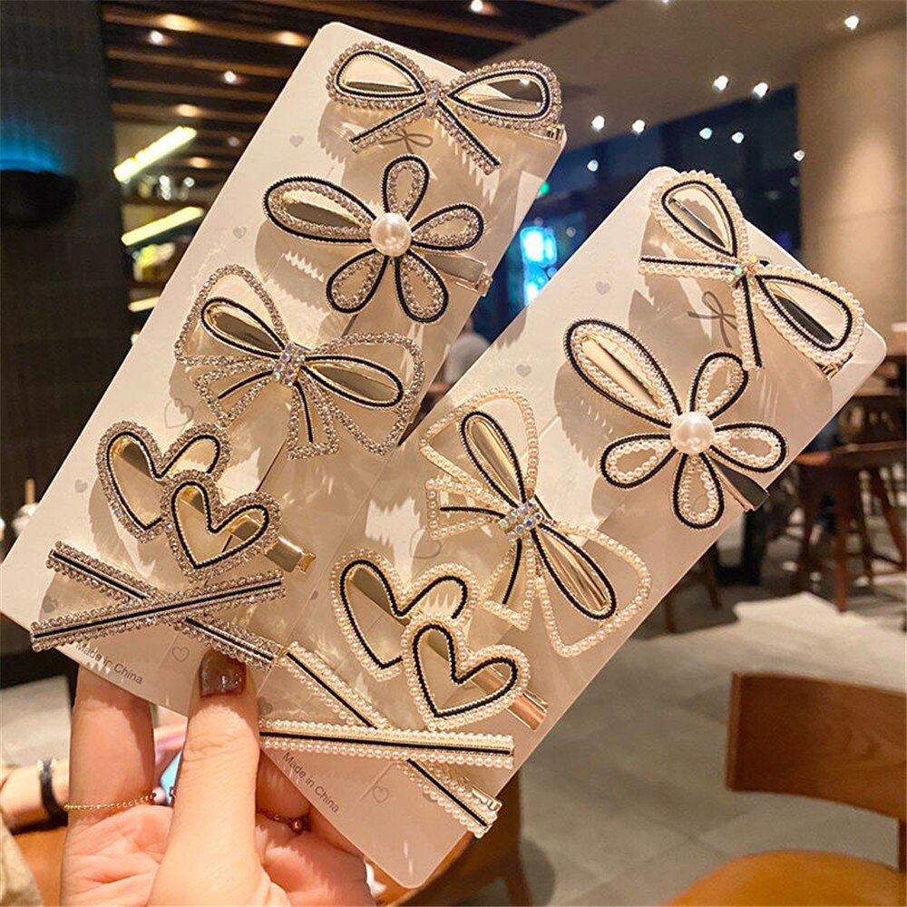 New Girls Floral Simple Rhinestone Barrette Hairpins Headwear Imitation Pearl Flower Bow Hairpin Hair Clips New Girls Floral Simple Rhinestone Barrette Hairpins Headwear Imitation Pearl Flower Bow Hairpin Hair Clips