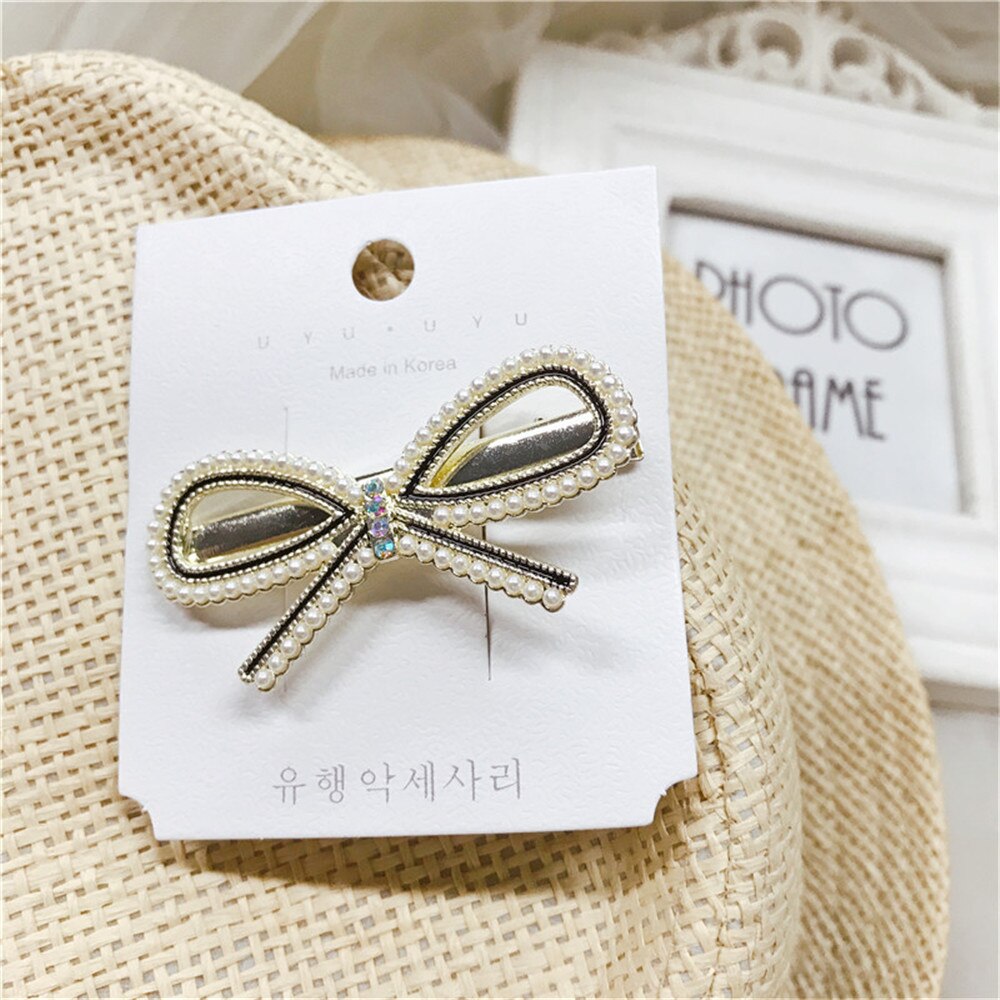 New Girls Floral Simple Rhinestone Barrette Hairpins Headwear Imitation Pearl Flower Bow Hairpin Hair Clips