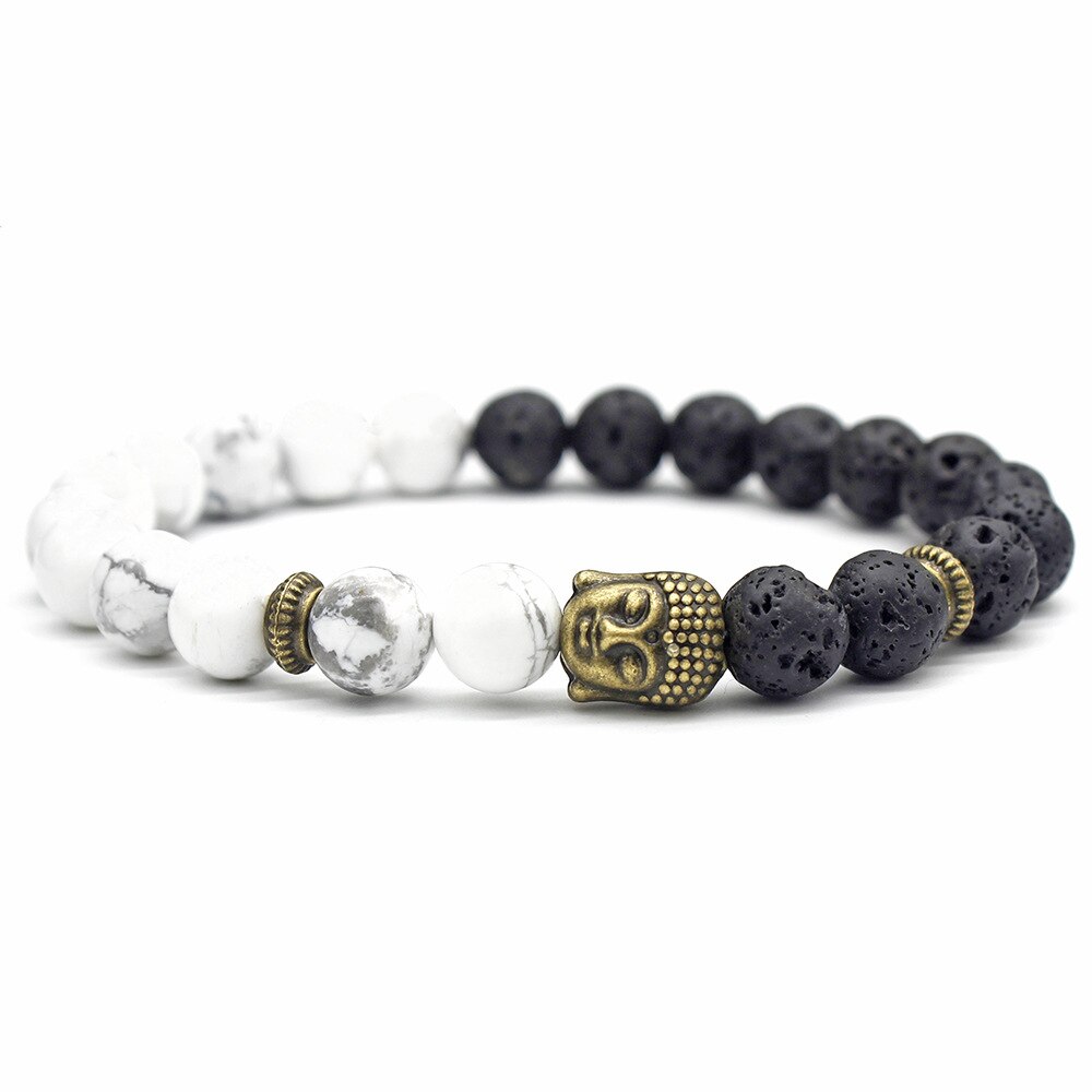 Classic Lava Energy Stone White and Black Buddha Beaded Bracelets for Men Women 1PC DIY Charm Fashion Jewelry