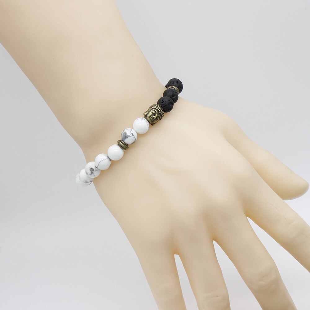 Classic Lava Energy Stone White and Black Buddha Beaded Bracelets for Men Women 1PC DIY Charm Fashion Jewelry