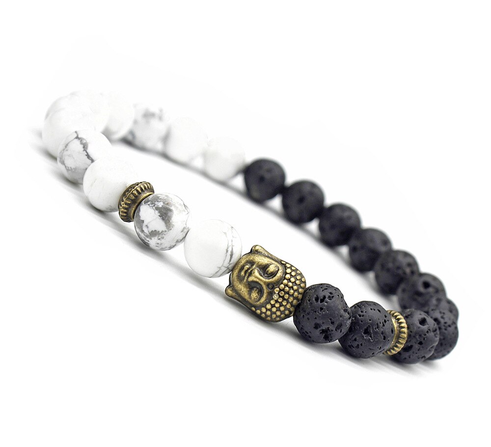Classic Lava Energy Stone White and Black Buddha Beaded Bracelets for Men Women 1PC DIY Charm Fashion Jewelry
