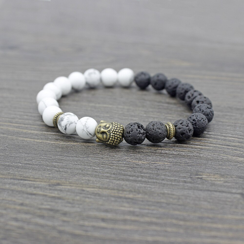 Classic Lava Energy Stone White and Black Buddha Beaded Bracelets for Men Women 1PC DIY Charm Fashion Jewelry