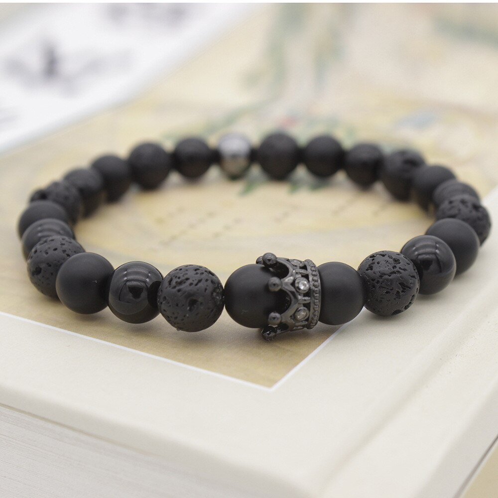 8mm Black Matte Energy Lava stone Crown Beads Bracelet Strand Bracelets For Women Men Handmade Charm Adjustable Fashion Jewelry 8mm Black Matte Energy Lava stone Crown Beads Bracelet Strand Bracelets For Women Men Handmade Charm Adjustable Fashion Jewelry