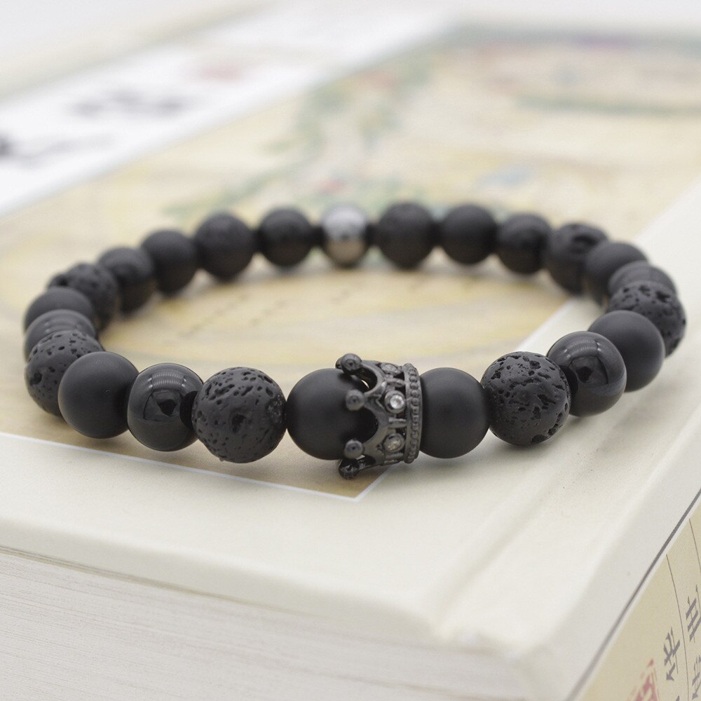 8mm Black Matte Energy Lava stone Crown Beads Bracelet Strand Bracelets For Women Men Handmade Charm Adjustable Fashion Jewelry 8mm Black Matte Energy Lava stone Crown Beads Bracelet Strand Bracelets For Women Men Handmade Charm Adjustable Fashion Jewelry