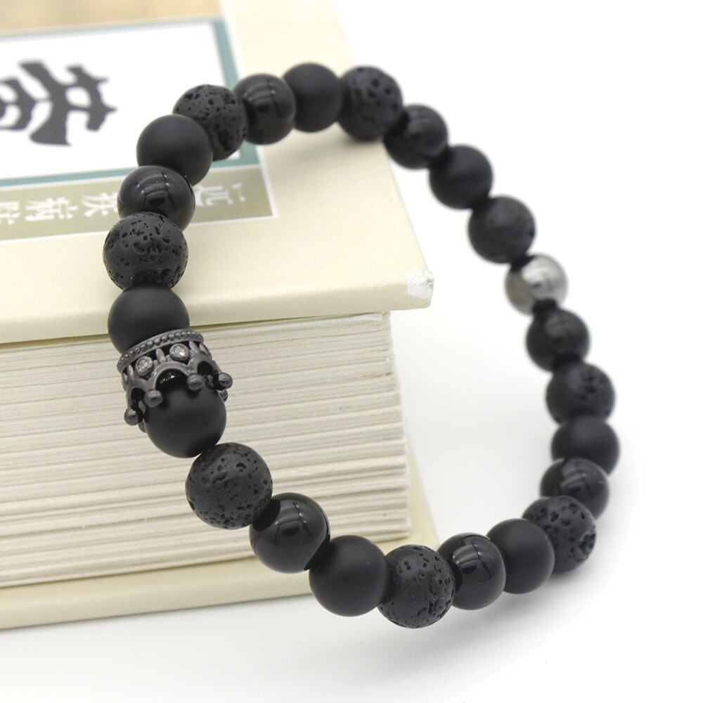 8mm Black Matte Energy Lava stone Crown Beads Bracelet Strand Bracelets For Women Men Handmade Charm Adjustable Fashion Jewelry 8mm Black Matte Energy Lava stone Crown Beads Bracelet Strand Bracelets For Women Men Handmade Charm Adjustable Fashion Jewelry