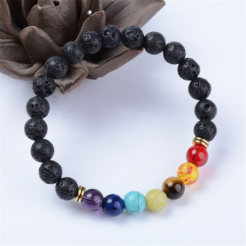 7 Chakra Black Lava Healing Beads Bracelet Natural Stone Yoga Bracelet Colorful Volcanic Rock Fashion Jewelry For Women Men