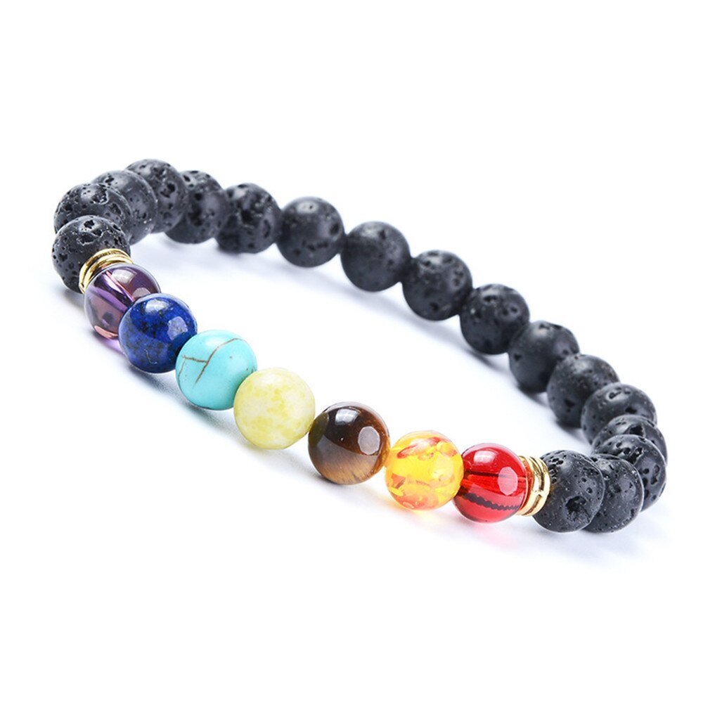 7 Chakra Black Lava Healing Beads Bracelet Natural Stone Yoga Bracelet Colorful Volcanic Rock Fashion Jewelry For Women Men