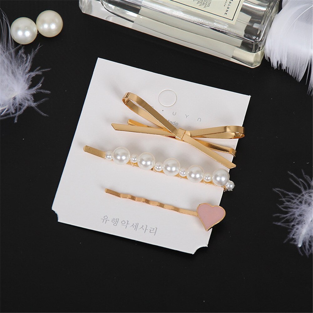 3pcs/set Women Girls Pearl Crystal Hairpins Side Clip Hair Jewelry Trendy Geometric Headwear Fashion Hair Accessories Barrettes 3pcs/set Women Girls Pearl Crystal Hairpins Side Clip Hair Jewelry Trendy Geometric Headwear Fashion Hair Accessories Barrettes