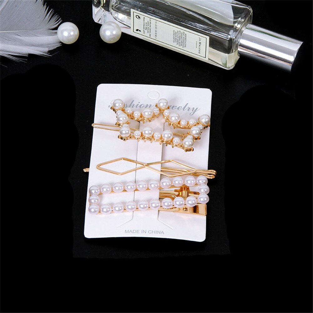3pcs/set Women Girls Pearl Crystal Hairpins Side Clip Hair Jewelry Trendy Geometric Headwear Fashion Hair Accessories Barrettes 3pcs/set Women Girls Pearl Crystal Hairpins Side Clip Hair Jewelry Trendy Geometric Headwear Fashion Hair Accessories Barrettes