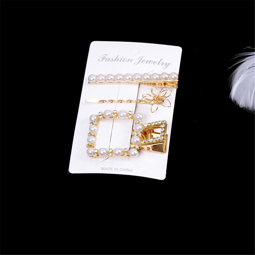 3pcs/set Women Girls Pearl Crystal Hairpins Side Clip Hair Jewelry Trendy Geometric Headwear Fashion Hair Accessories Barrettes 3pcs/set Women Girls Pearl Crystal Hairpins Side Clip Hair Jewelry Trendy Geometric Headwear Fashion Hair Accessories Barrettes