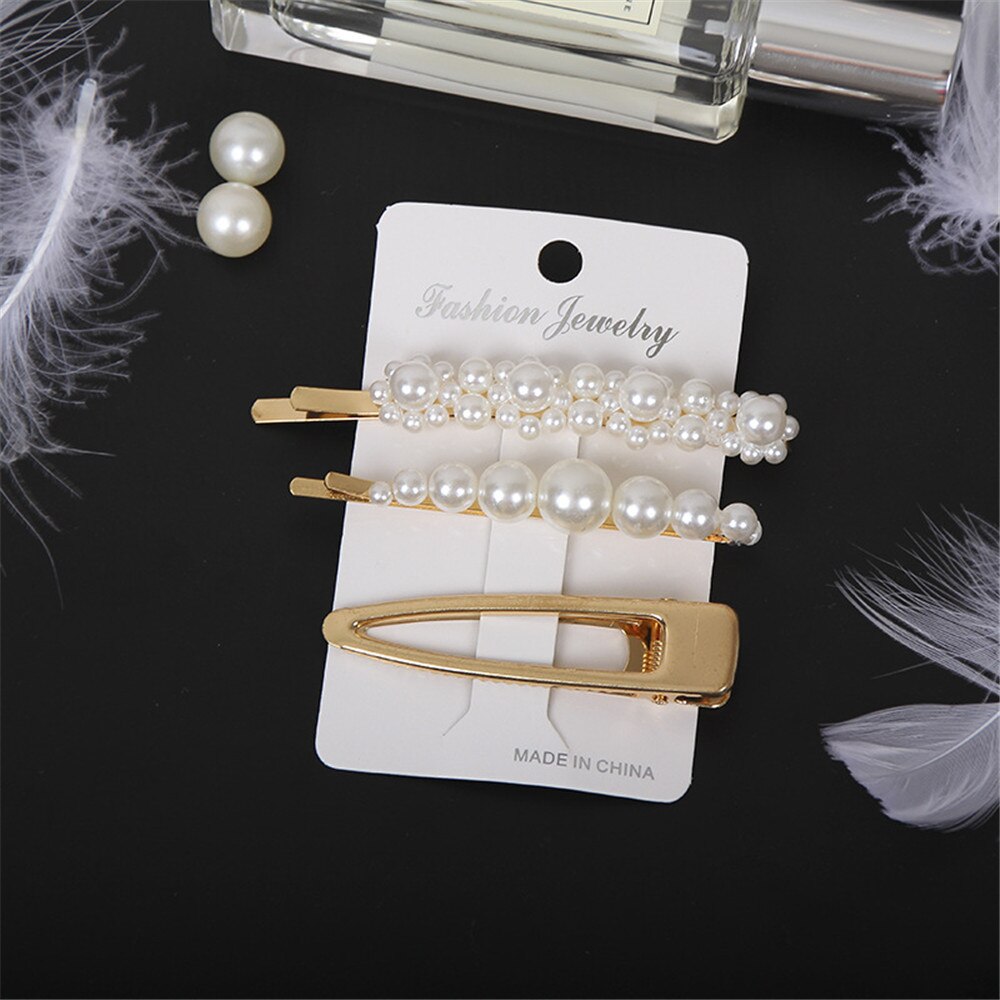 3pcs/set Women Girls Pearl Crystal Hairpins Side Clip Hair Jewelry Trendy Geometric Headwear Fashion Hair Accessories Barrettes 3pcs/set Women Girls Pearl Crystal Hairpins Side Clip Hair Jewelry Trendy Geometric Headwear Fashion Hair Accessories Barrettes
