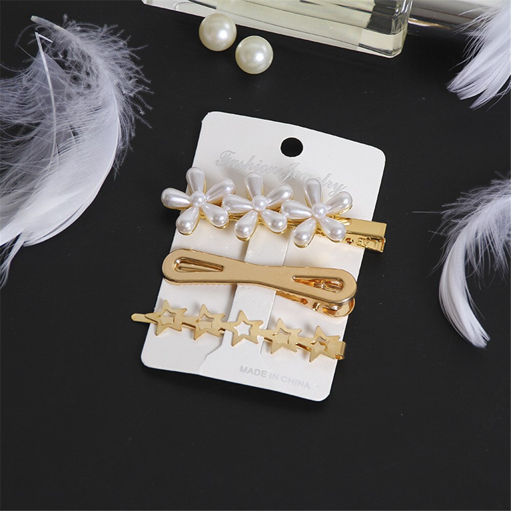 3pcs/set Women Girls Pearl Crystal Hairpins Side Clip Hair Jewelry Trendy Geometric Headwear Fashion Hair Accessories Barrettes 3pcs/set Women Girls Pearl Crystal Hairpins Side Clip Hair Jewelry Trendy Geometric Headwear Fashion Hair Accessories Barrettes
