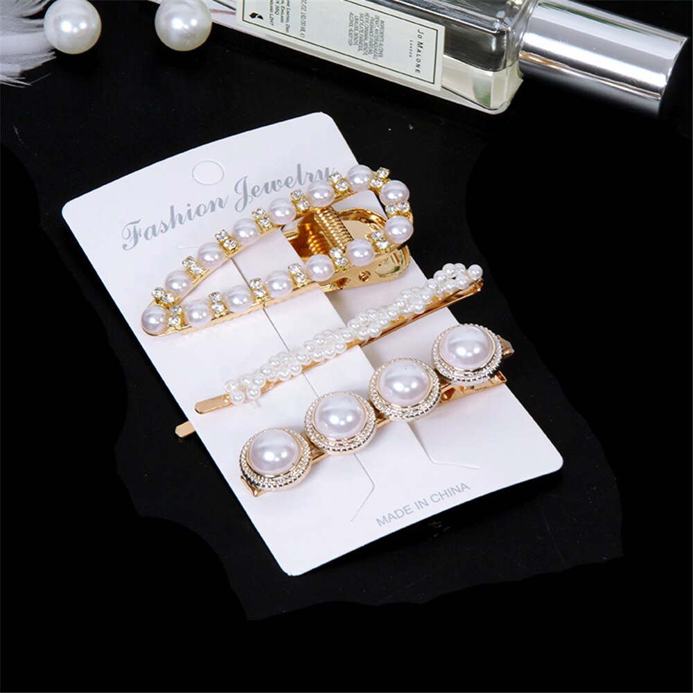 3pcs/set Women Girls Pearl Crystal Hairpins Side Clip Hair Jewelry Trendy Geometric Headwear Fashion Hair Accessories Barrettes 3pcs/set Women Girls Pearl Crystal Hairpins Side Clip Hair Jewelry Trendy Geometric Headwear Fashion Hair Accessories Barrettes