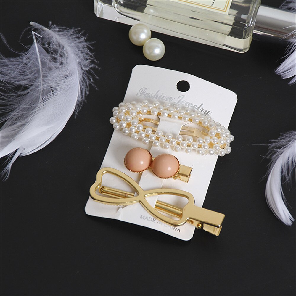 3pcs/set Women Girls Pearl Crystal Hairpins Side Clip Hair Jewelry Trendy Geometric Headwear Fashion Hair Accessories Barrettes 3pcs/set Women Girls Pearl Crystal Hairpins Side Clip Hair Jewelry Trendy Geometric Headwear Fashion Hair Accessories Barrettes