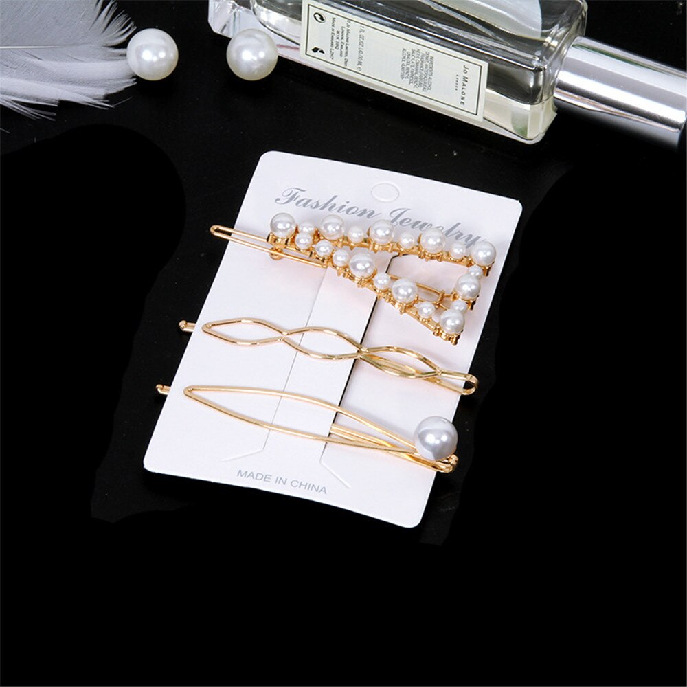 3pcs/set Women Girls Pearl Crystal Hairpins Side Clip Hair Jewelry Trendy Geometric Headwear Fashion Hair Accessories Barrettes 3pcs/set Women Girls Pearl Crystal Hairpins Side Clip Hair Jewelry Trendy Geometric Headwear Fashion Hair Accessories Barrettes