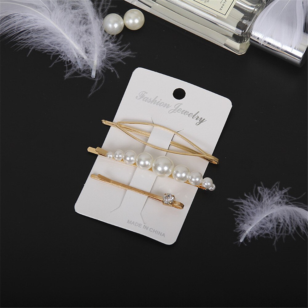 3pcs/set Women Girls Pearl Crystal Hairpins Side Clip Hair Jewelry Trendy Geometric Headwear Fashion Hair Accessories Barrettes 3pcs/set Women Girls Pearl Crystal Hairpins Side Clip Hair Jewelry Trendy Geometric Headwear Fashion Hair Accessories Barrettes