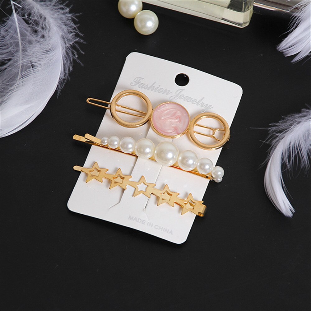 3pcs/set Women Girls Pearl Crystal Hairpins Side Clip Hair Jewelry Trendy Geometric Headwear Fashion Hair Accessories Barrettes 3pcs/set Women Girls Pearl Crystal Hairpins Side Clip Hair Jewelry Trendy Geometric Headwear Fashion Hair Accessories Barrettes