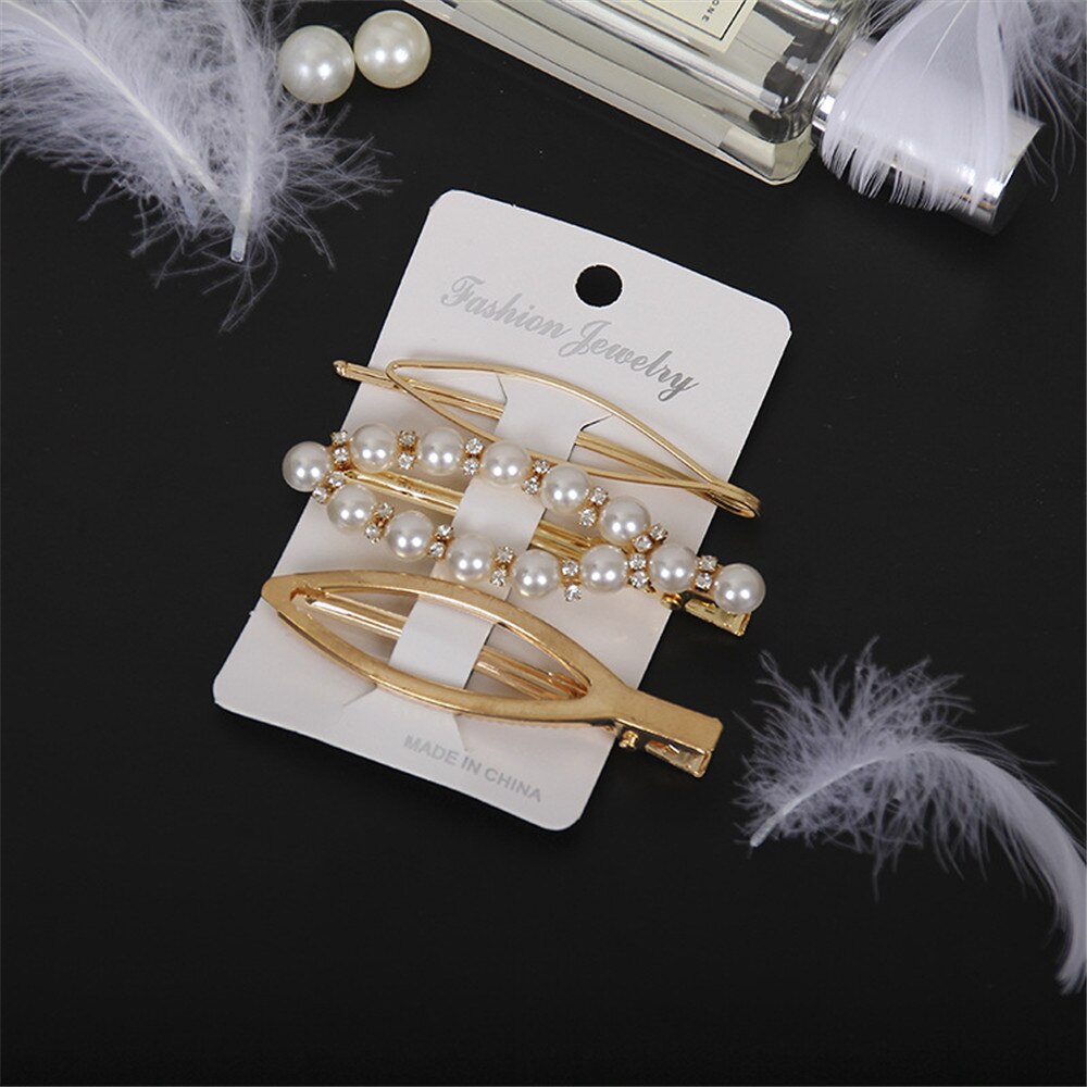 3pcs/set Women Girls Pearl Crystal Hairpins Side Clip Hair Jewelry Trendy Geometric Headwear Fashion Hair Accessories Barrettes 3pcs/set Women Girls Pearl Crystal Hairpins Side Clip Hair Jewelry Trendy Geometric Headwear Fashion Hair Accessories Barrettes