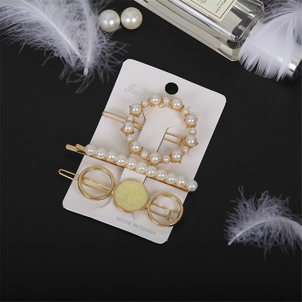 3pcs/set Women Girls Pearl Crystal Hairpins Side Clip Hair Jewelry Trendy Geometric Headwear Fashion Hair Accessories Barrettes 3pcs/set Women Girls Pearl Crystal Hairpins Side Clip Hair Jewelry Trendy Geometric Headwear Fashion Hair Accessories Barrettes
