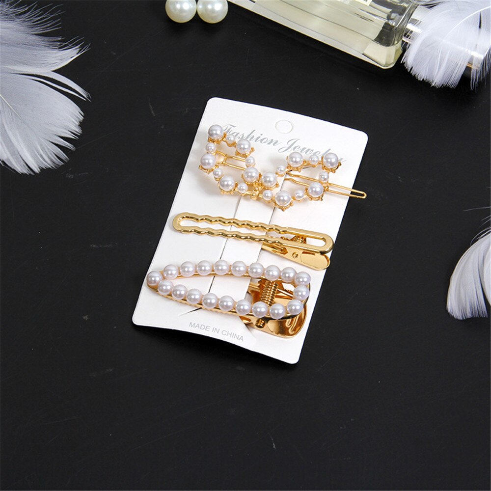 3pcs/set Women Girls Pearl Crystal Hairpins Side Clip Hair Jewelry Trendy Geometric Headwear Fashion Hair Accessories Barrettes 3pcs/set Women Girls Pearl Crystal Hairpins Side Clip Hair Jewelry Trendy Geometric Headwear Fashion Hair Accessories Barrettes