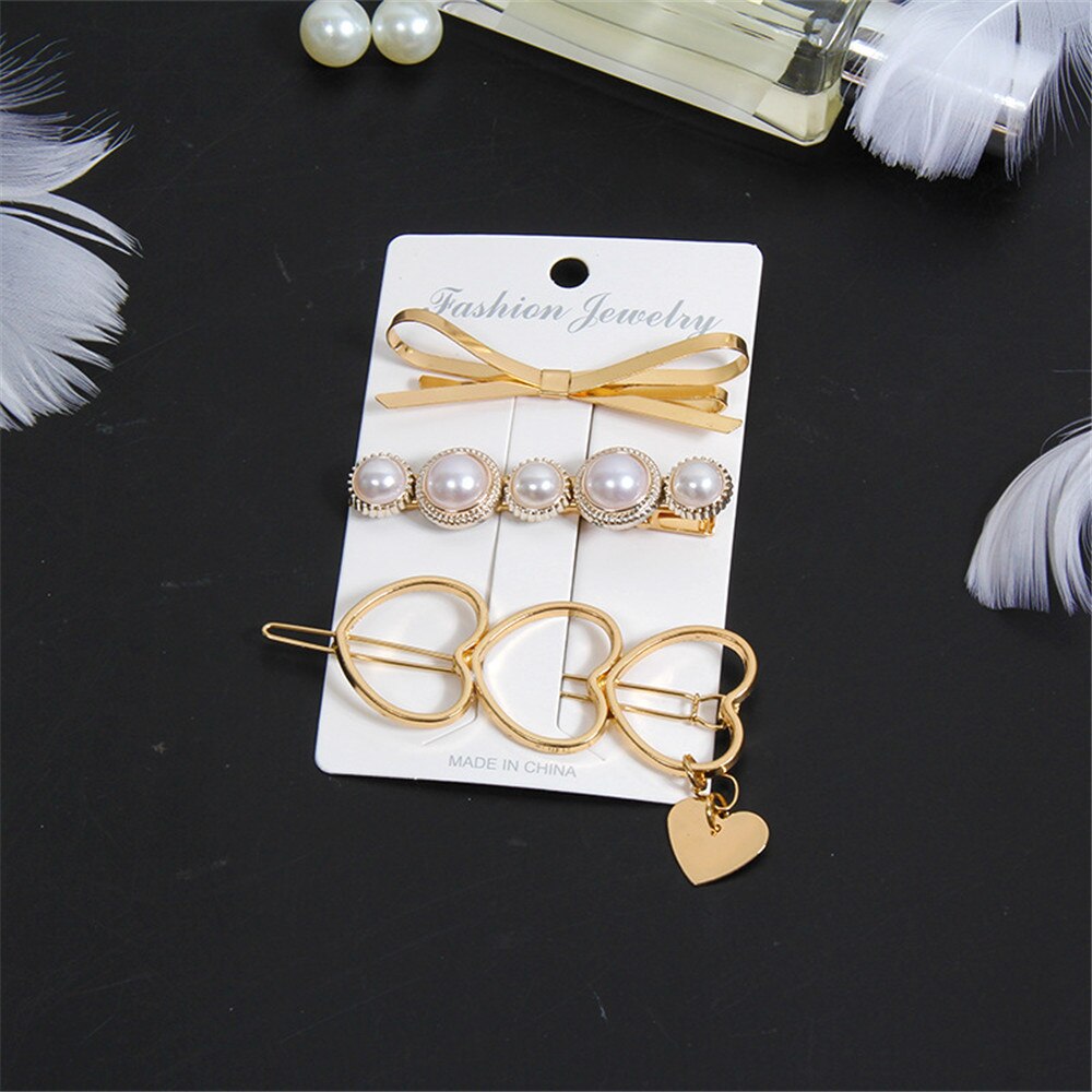 3pcs/set Women Girls Pearl Crystal Hairpins Side Clip Hair Jewelry Trendy Geometric Headwear Fashion Hair Accessories Barrettes 3pcs/set Women Girls Pearl Crystal Hairpins Side Clip Hair Jewelry Trendy Geometric Headwear Fashion Hair Accessories Barrettes