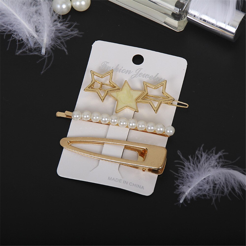 3pcs/set Women Girls Pearl Crystal Hairpins Side Clip Hair Jewelry Trendy Geometric Headwear Fashion Hair Accessories Barrettes 3pcs/set Women Girls Pearl Crystal Hairpins Side Clip Hair Jewelry Trendy Geometric Headwear Fashion Hair Accessories Barrettes