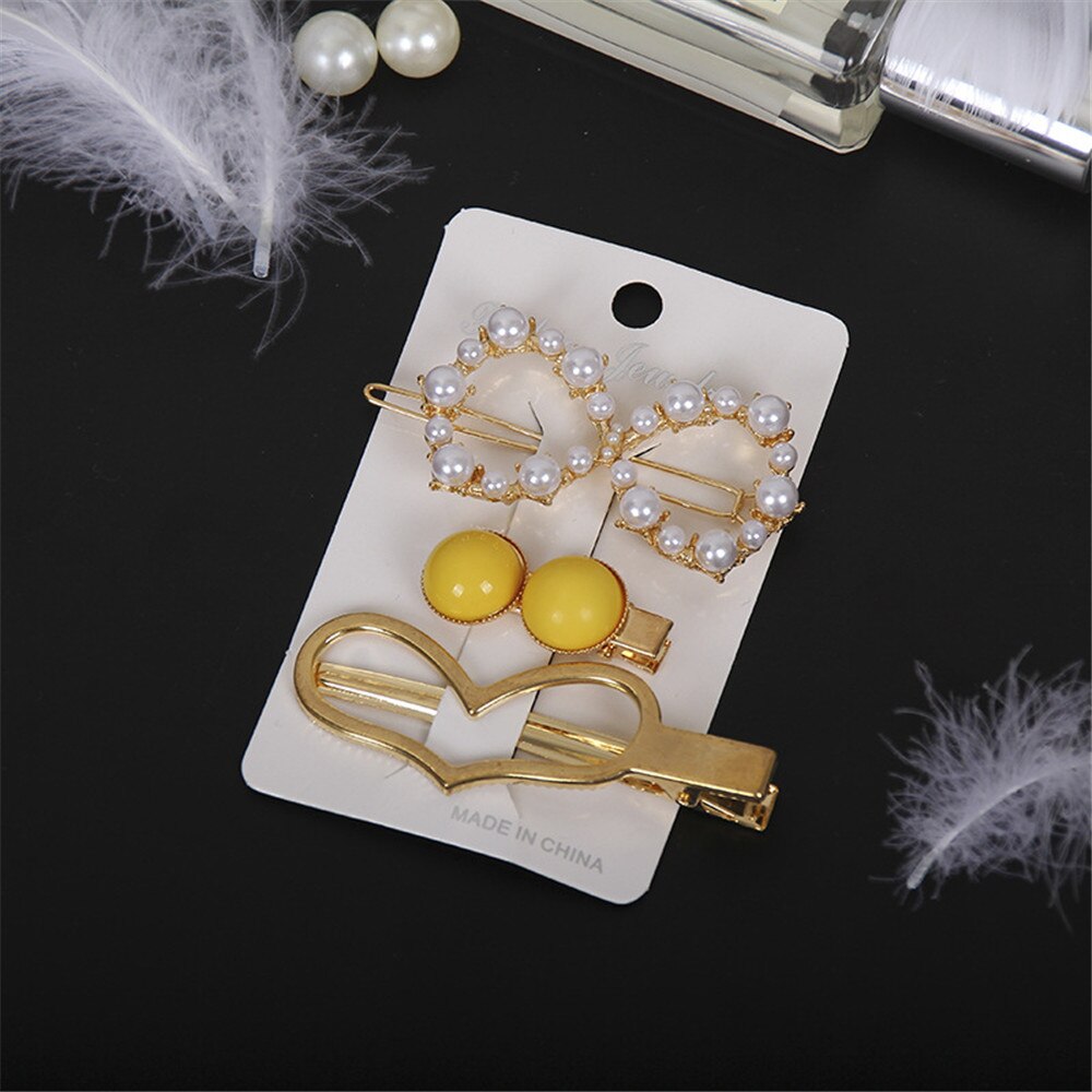 3pcs/set Women Girls Pearl Crystal Hairpins Side Clip Hair Jewelry Trendy Geometric Headwear Fashion Hair Accessories Barrettes 3pcs/set Women Girls Pearl Crystal Hairpins Side Clip Hair Jewelry Trendy Geometric Headwear Fashion Hair Accessories Barrettes