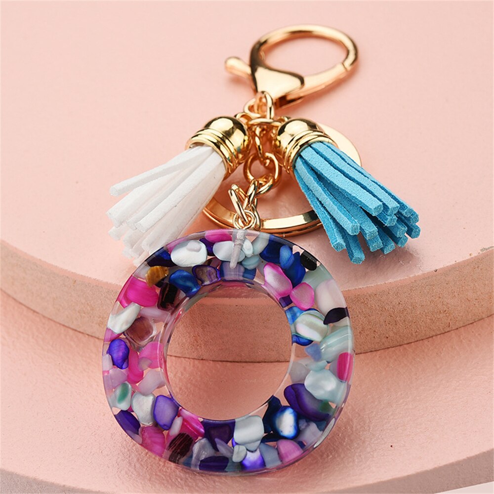 1PC Women Keychains 26 Glitter Hollowed-out Words Handbag Tassel English Letter Keyring with Puffer Ball Charms Free Shipping